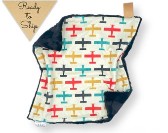 Lovey Blanket- MOD AIRPLANES - airplane lovey- baby lovey- security blanket- baby gift- boy lovey- baby blanket- Cuddle blanket- planes