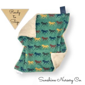 Lovey Blanket- HORSE TROT MOSS  - baby lovey- security blanket- baby gift- boy lovey- horse lovey- horses -baby blanket- lovey- boho baby