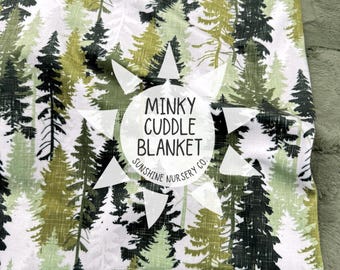 Cuddle Blanket- PINE FOREST CAMO- baby blanket- minky blanket- woodland trees- boy bedding- nursery- forest- olive- throw blanket- green