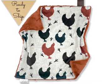 Lovey Blanket- AUTUMN CHICKENS- baby lovey- boho blanket- baby gift- Chicken lovey- boho lovey- baby blanket- cuddle blanket- hens