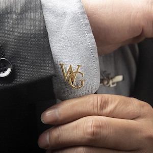 Gemelos con letras doradas personalizadas: gemelos franceses con iniciales personalizadas para hombre, novio y accesorios para trajes de boda.