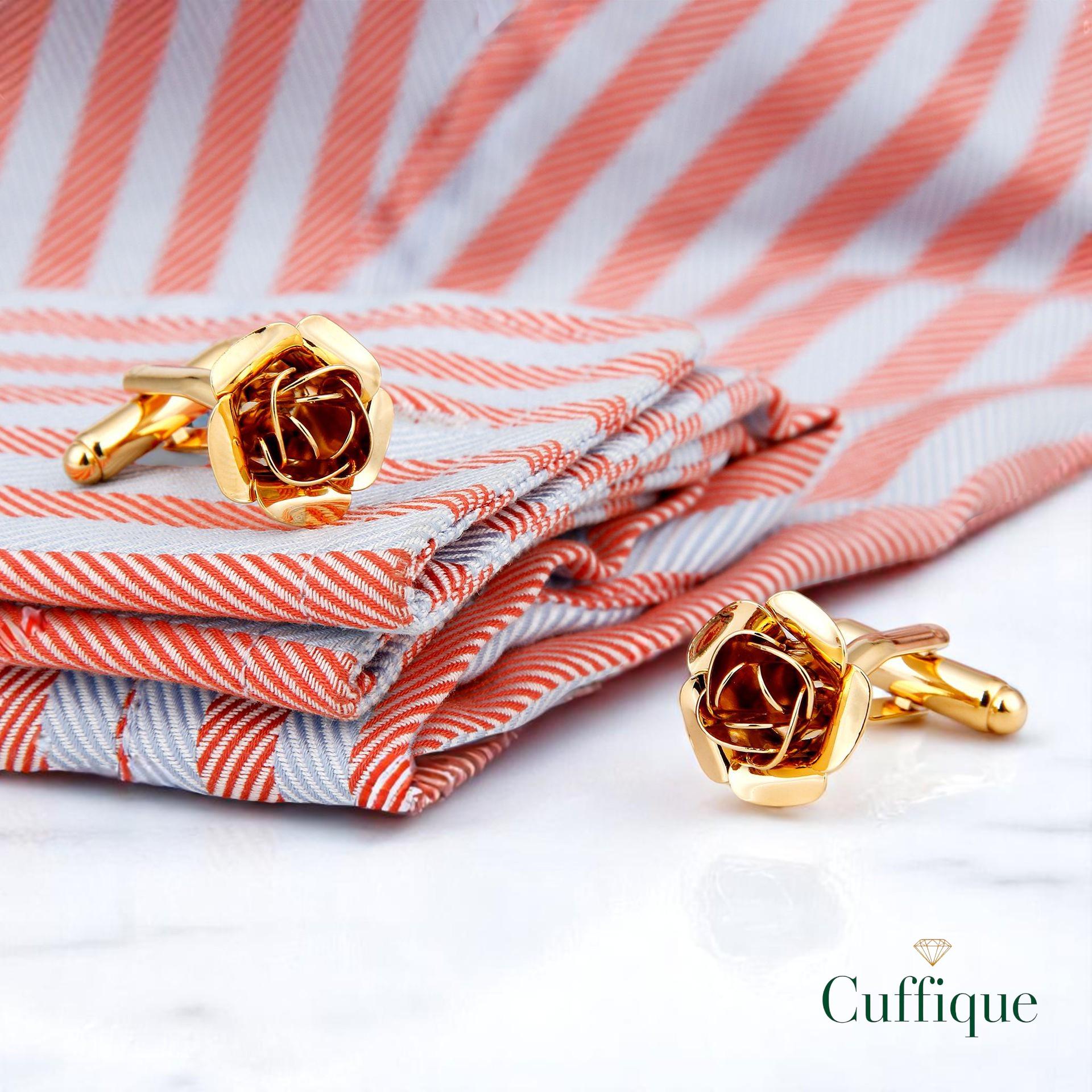 Gold Rose Cufflinks – Unisex French Style Flower Design for Men & Women | Elegant Minimalist Jewelry | 1 Pair