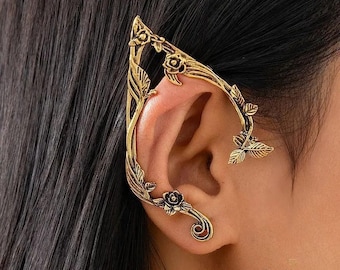 1 Pair Gothic Fairy Elf Ear Cuff Earrings – Vintage Clip-On No Piercing Jewellery for Women, Halloween & Party Wear