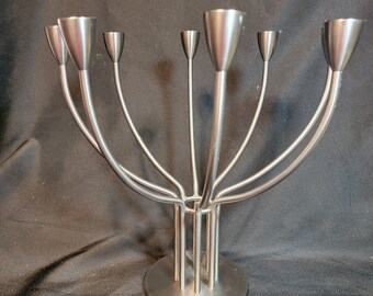 Ikea 8 Branch XL Candlestick/Menorah, Vintage, by Knut and Marianne Hapberg, Brushed Stainless Steel,