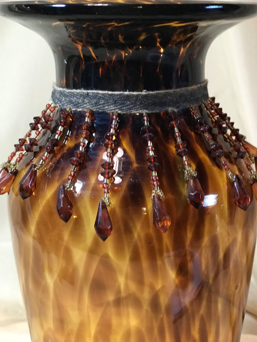 Tortoise Glass Hand Blown Vase With Beads Etsy
