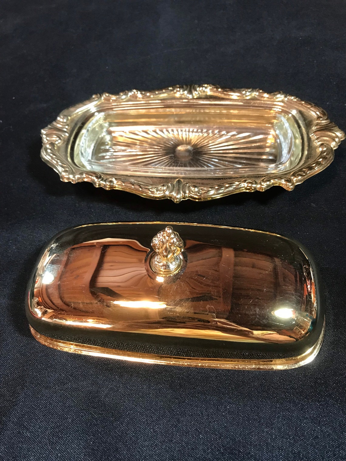 Gold Electroplated Butter Dish With Cut Glass Insert by Etsy