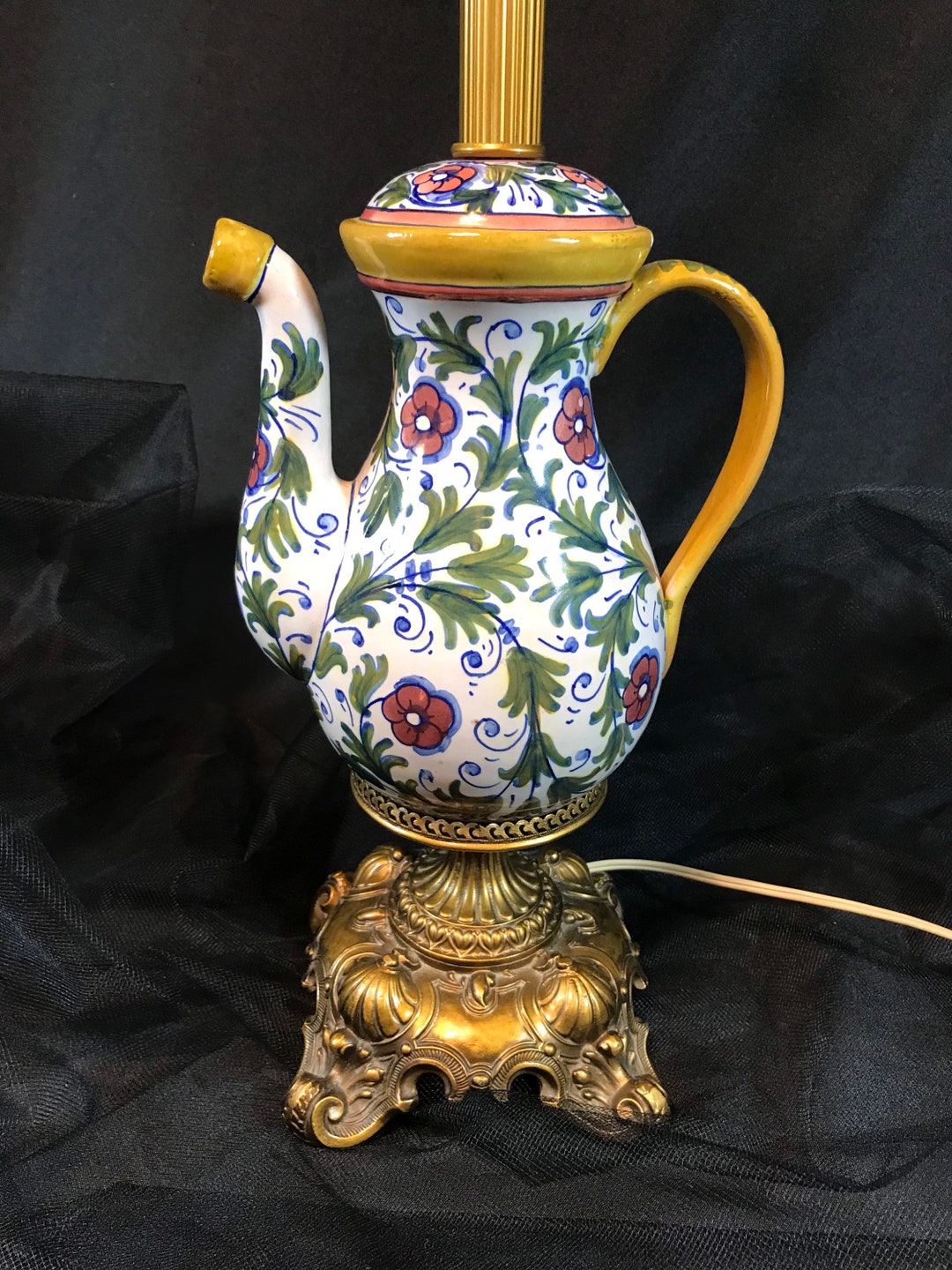 Vintage Hand Painted Tea Pot Lamp Etsy