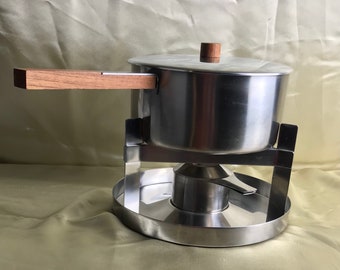 Vintage Danish Fondue Set by Stelton, Stainless Steel and Teak