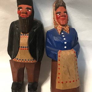 Danish Hand Carved Wooden Figurines of Danish Couple in Traditional Dress, Vintage, Cute, Rare