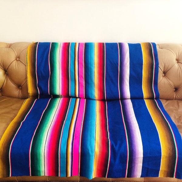 Vintage Large Rainbow Striped Mexican Serape Blanket, Wall Hanging Tapestry, Table Cloth