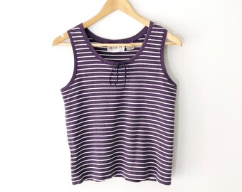 Vintage 90s Purple and White Striped Tie Front Tank Top, Size S