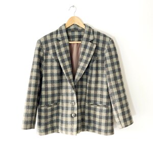 Vintage Blue and Beige Plaid Wool Blend Blazer Jacket, Size L