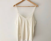 Vintage 1960s White Satin Camisole with Lace Trim, Size L
