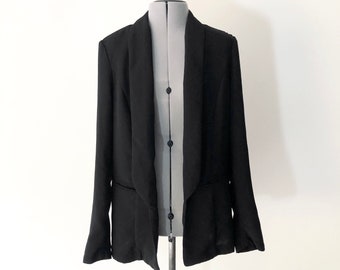 Vintage 90s Women's Thin Black Blazer with Pockets, Size 38 (Small)