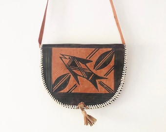 Vintage Leather Fish Bag, Brown Shoulder Messenger Bag