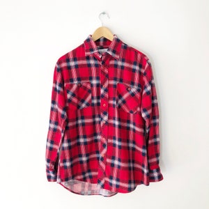 Vintage 80s Red and Blue Plaid Flannel Button up Shirt, 100% Cotton ...