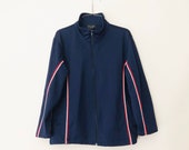 Vintage 80s Lavon Navy Track Jacket with White and Red Stripes, Retro Activewear, Size M