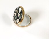 Vintage 1960s Mother of Pearl and Brass Stratton Mini Compact, Made in England