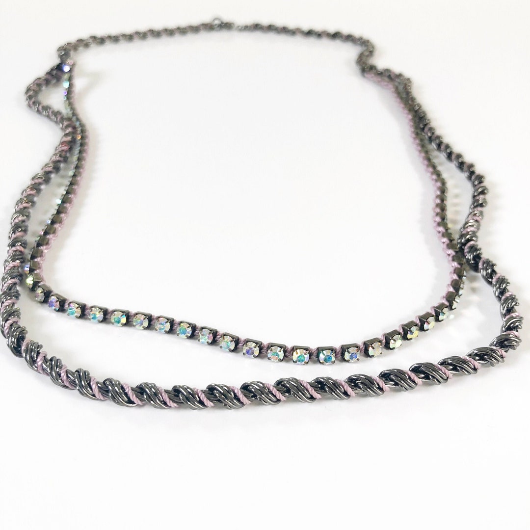 Long Multi Strand Silver Chain Beaded Necklace, Handmade Necklace, Long Beaded  Necklace, Silver Necklace, Long Necklaces 