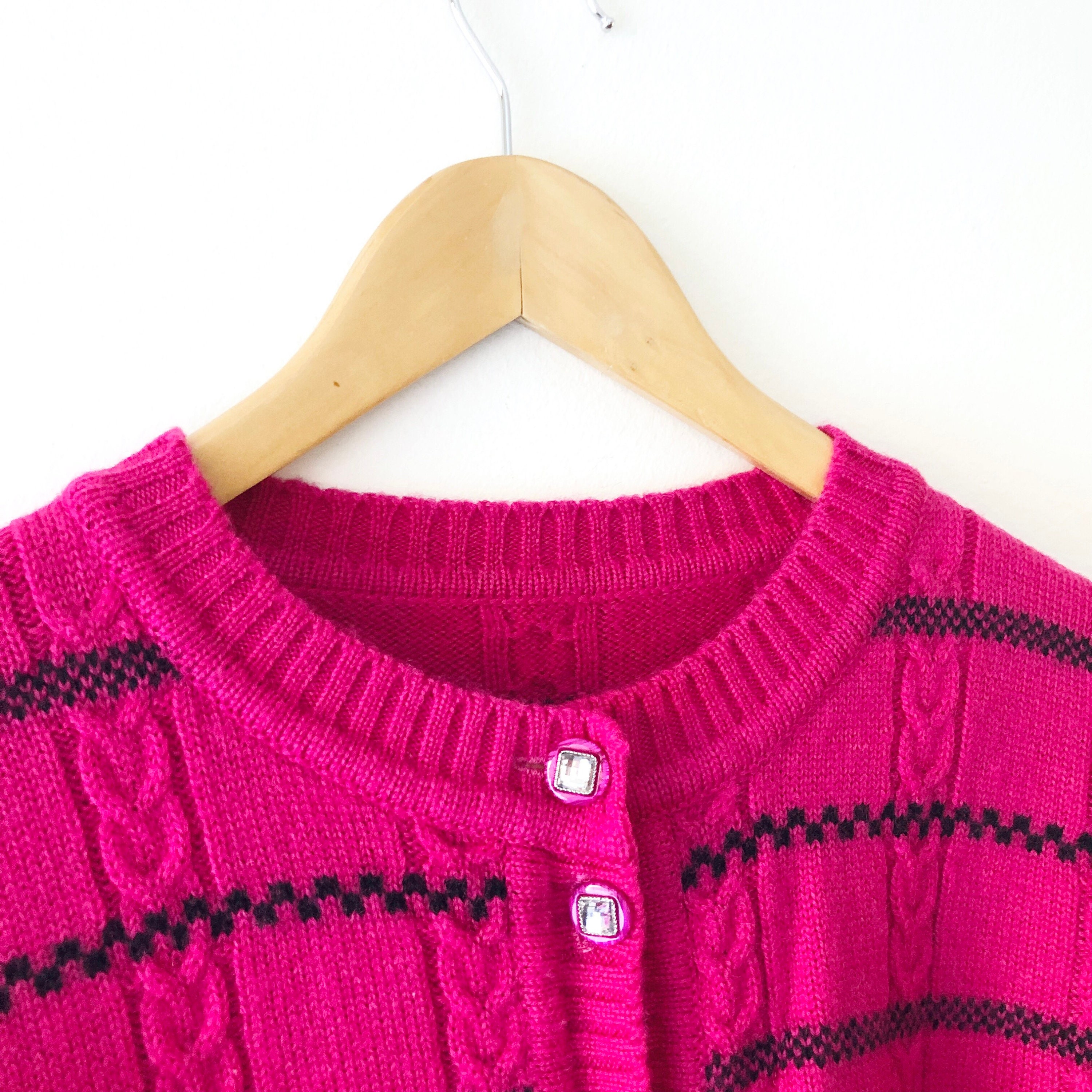 豊富な商品から Black and Pink 80s Vintage Striped With Cardigan Knit Cable カーディガン