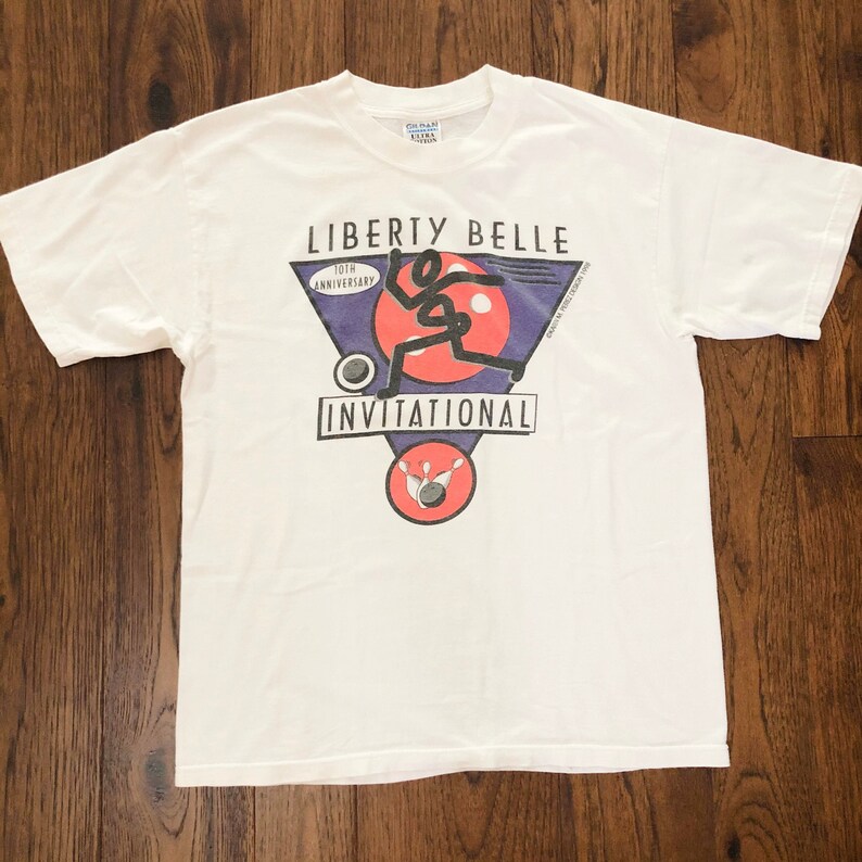 Vintage 90s Liberty Belle Bowling Retro Graphic Tee 100/% Cotton Size L