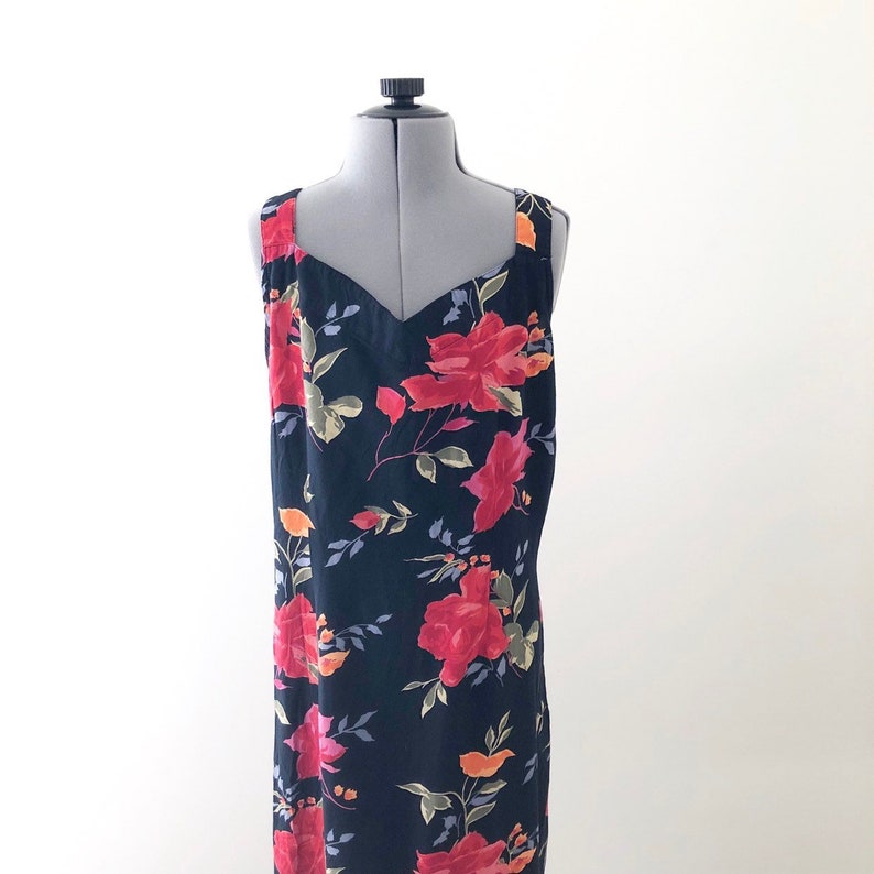 Vintage 90s Floral Print Sleeveless Dress with Tie Back Size L
