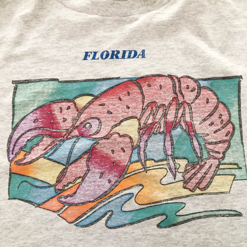 Size XXL Vintage 90s Florida Lobster Rainbow Graphic Tee