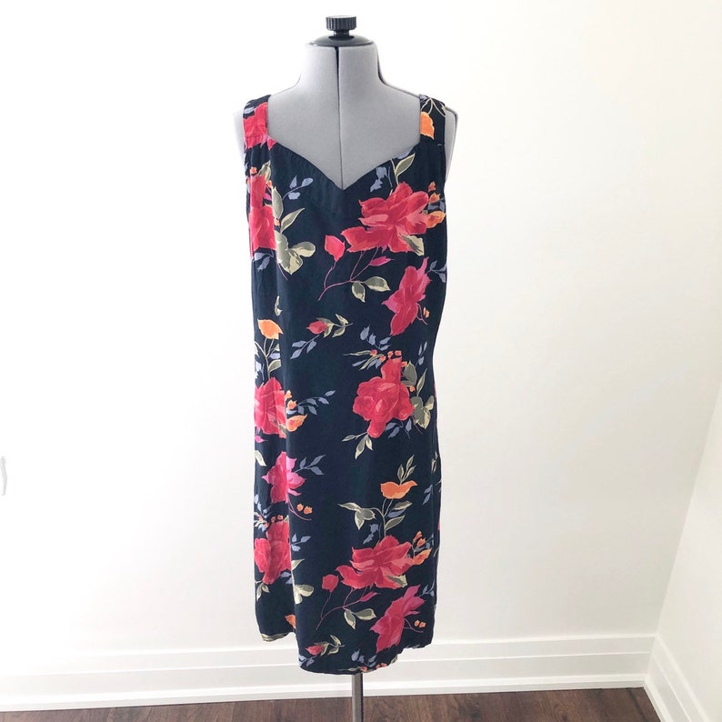 Vintage 90s Floral Print Sleeveless Dress with Tie Back Size L