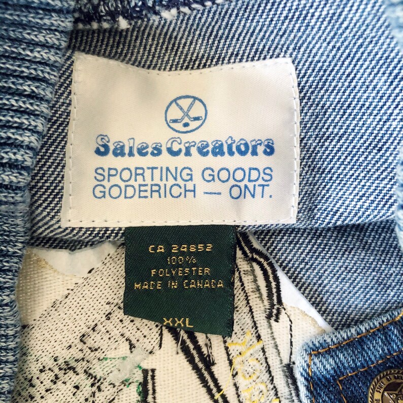 Made in Canada Size XXL Vintage 90s Blue Denim and Turquoise Colorblock Embroidered Timberjack Jacket