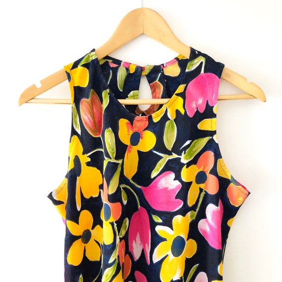 Vintage 90s Floral Print Crepe Mini Dress, Tulip … - image 3