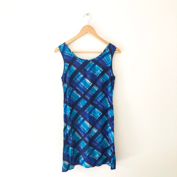 Vintage 90s Blue and Purple Abstract Plaid Semi-S… - image 2