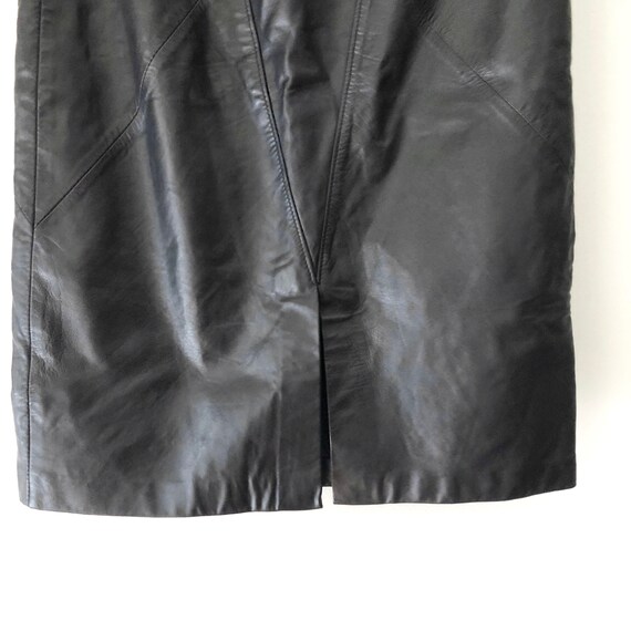 Vintage 1980s Black Leather Panel Skirt / High Wa… - image 6