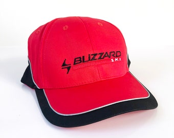 Vintage Red and Black Embroidered Ski Baseball Hat, 100% Cotton