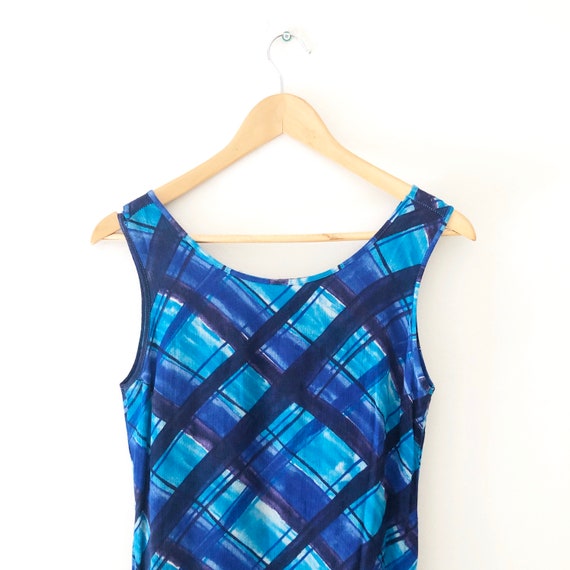 Vintage 90s Blue and Purple Abstract Plaid Semi-S… - image 3