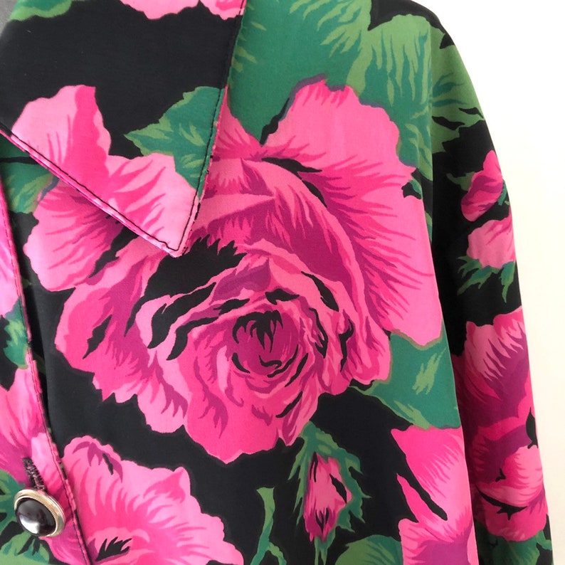 Made in Canada Size L Vintage 80s Long Oversized Floral Print Blouse