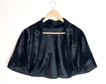 Vintage 1960s Cropped Black Faux Fur Cape, One Size