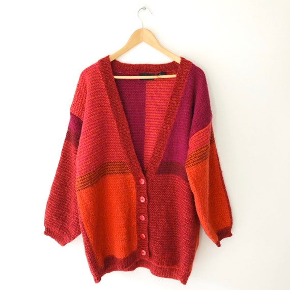 Vintage Paul Harris Fuzzy Mohair Red Orange Pink C
