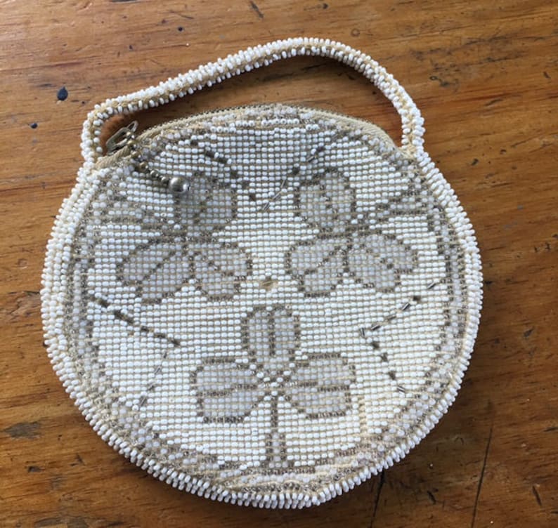 Vintage Tampa Special Campaign Mall 1930s Art Deco Beaded Round Handbag 30s Small