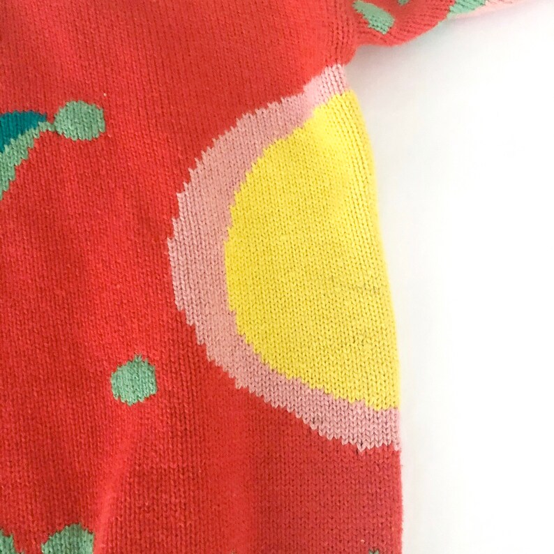 Vintage 90s Multicolor Abstract Tropical Print Oversized Knit Short Sleeve Sweater 100/% Cotton Size M