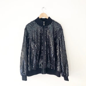 Vintage 90s Womens Jamie Sadock Bomber Jacket Black Faux Fur