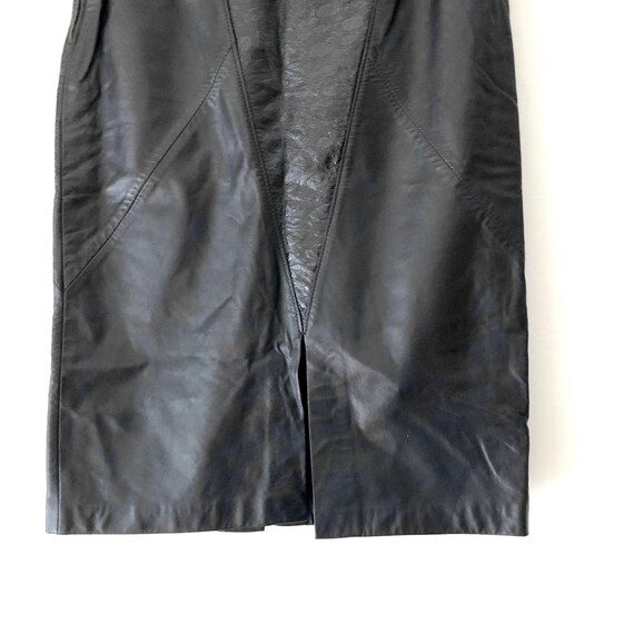 Vintage 1980s Black Leather Panel Skirt / High Wa… - image 3