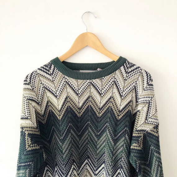 Vintage 90s Chevron Print Knit Pullover Sweater, S