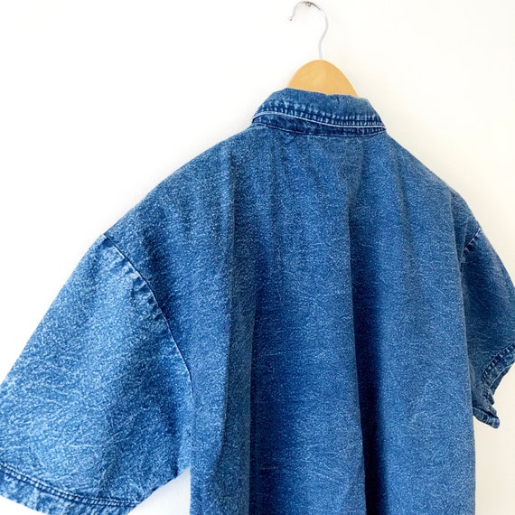 Vintage 80s Acid Wash Blue Denim Shirt with Beade… - image 5