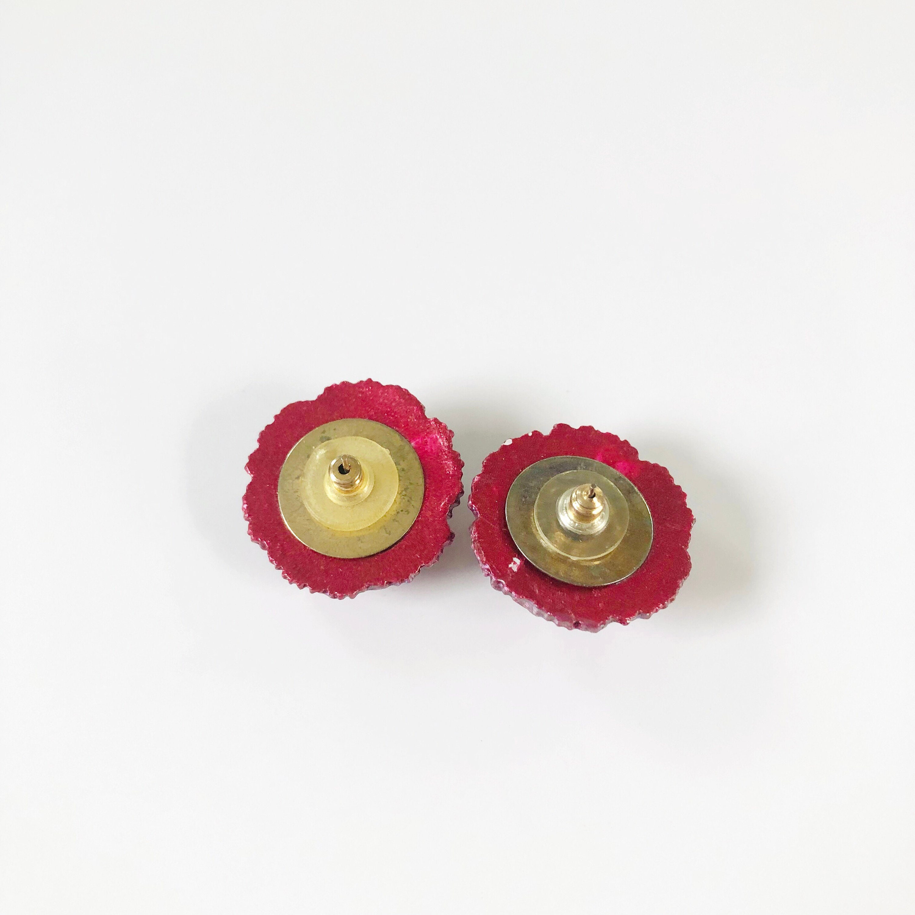 Vintage 90s Oversized Pink Glitter Flower Rose Stud Earrings