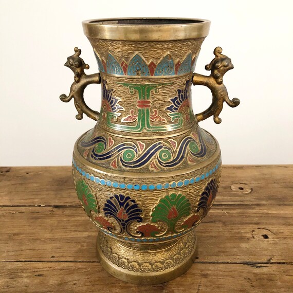 Antique Large Solid Brass Japanese Vase With Handles Made in Etsy
