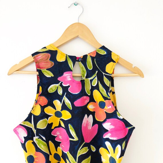 Vintage 90s Floral Print Crepe Mini Dress, Tulip … - image 4