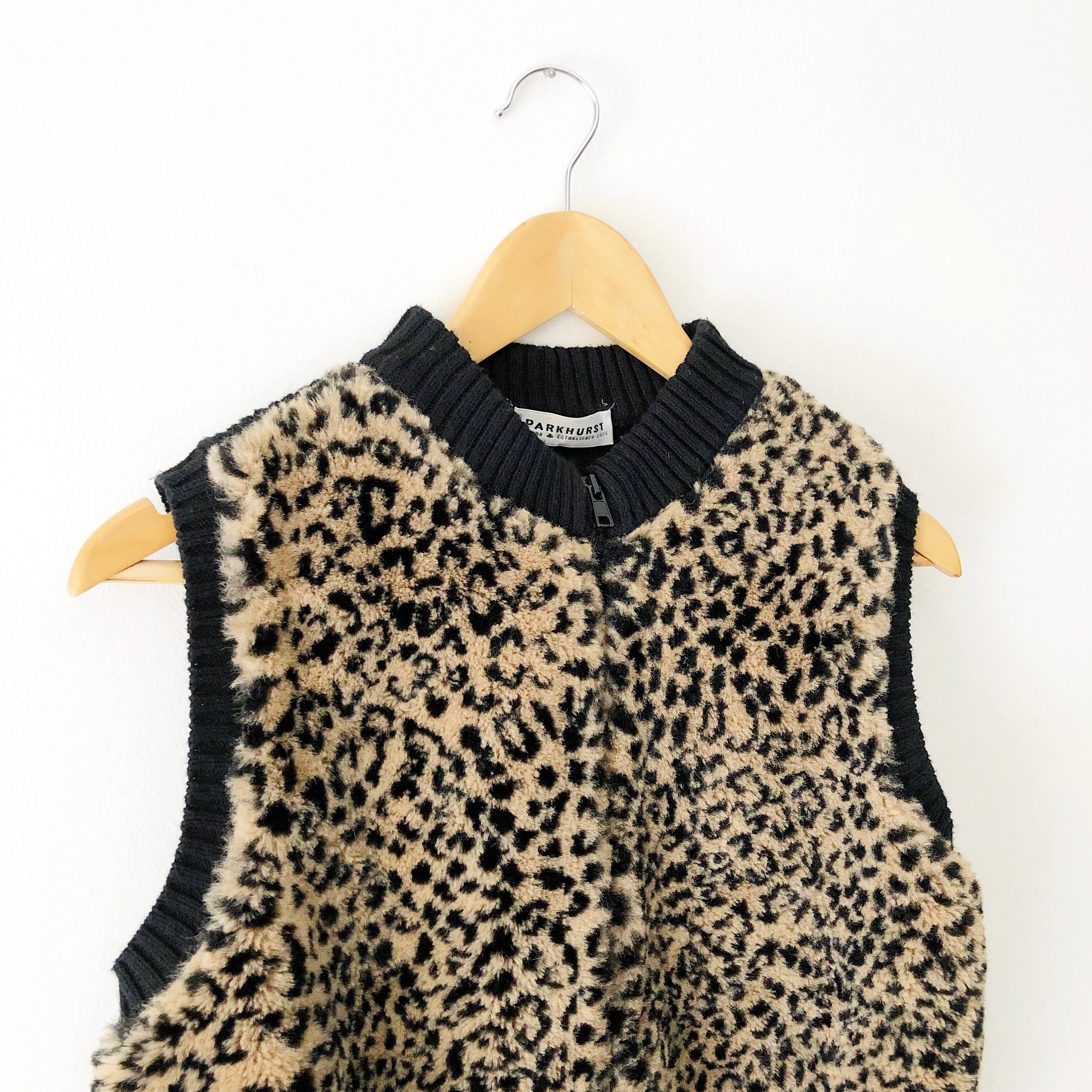 Vintage 90s Leopard Faux Fur and Black Ribbed Knit Zip up - Etsy