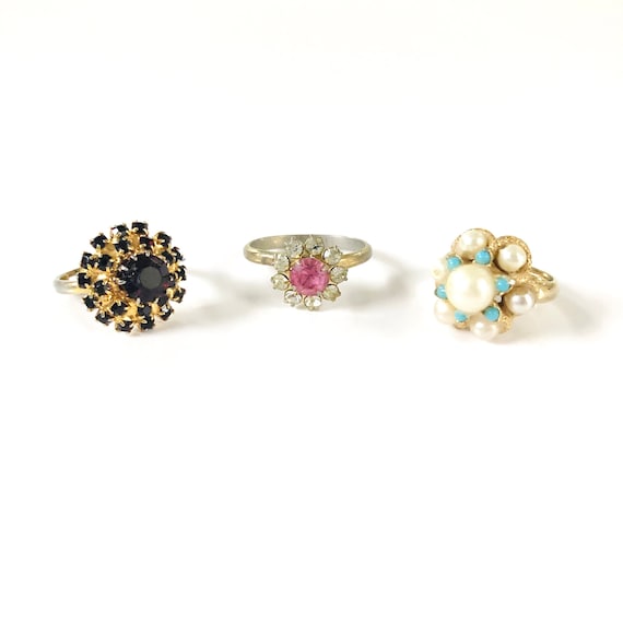 Vintage Set of 3 Floral Costume Jewelry Cocktail R