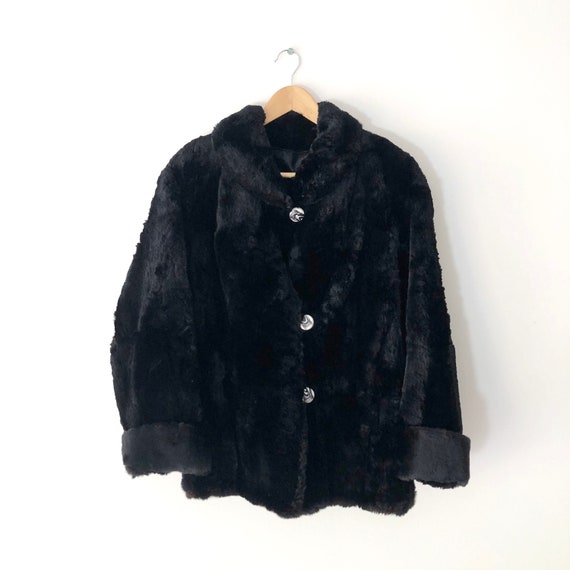 Vintage 1960s Women's Black Rabbit Fur Jacket wit… - image 6