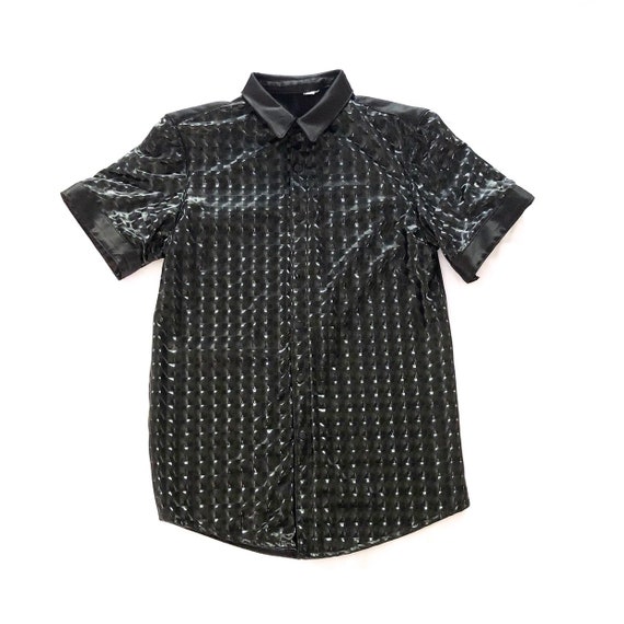 Vintage 90s Black Holographic Reflective Short Sle